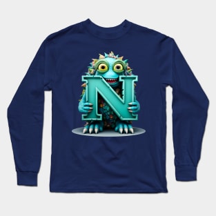 Cute Monster for Kids Alphabet Letter N Funny Back to School Long Sleeve T-Shirt